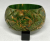 BB331 chunky wide quilt carved marbled green bakelite bangle